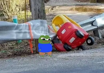 Sad Pepe Crashes Cozy Coupe