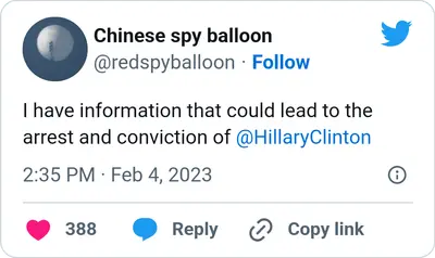Chinese Spy Balloon Clinton Arrest Tweet